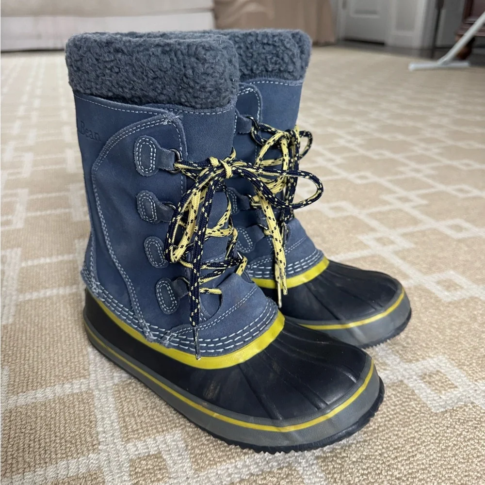 L.L. Bean Kids Sherpa Lined Waterproof Duck Boots Outdoor Shoes Navy Size 3